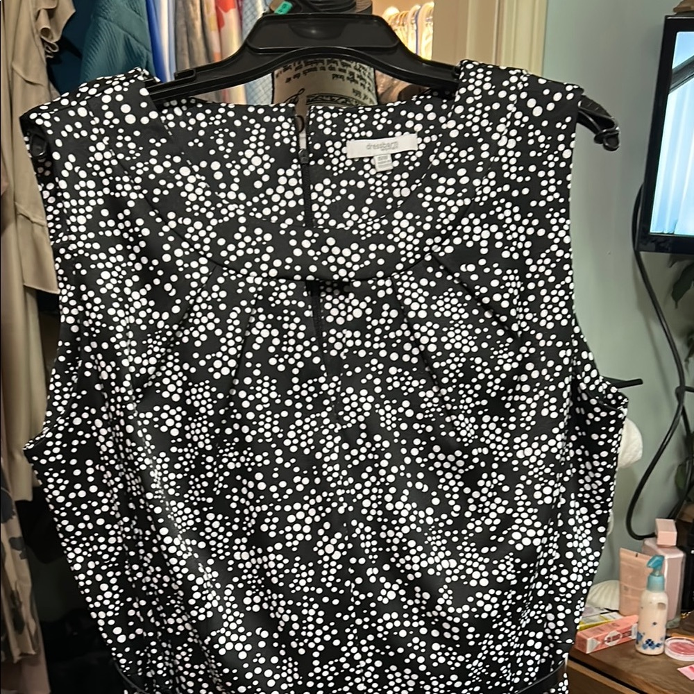 Dressbarn Black and White Sleeveless Midi Dress with Mandarin Collar